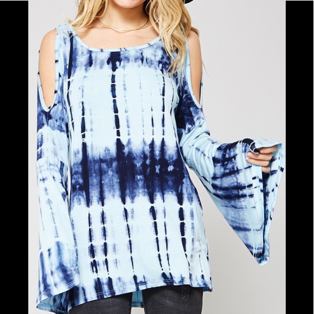 NEW Unique Blue Tie-Dye Top Cold Shoulder Promesa - Picture 3 of 6